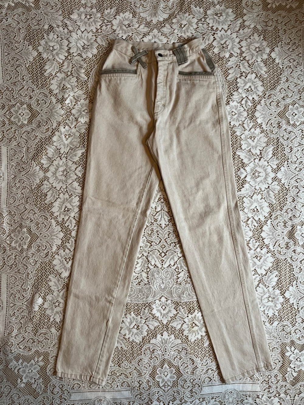 1970s/80s Quarterhorse Colorblock Western Jeans, Tan & Green, 27 Waist